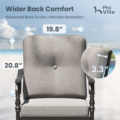 Outdoor Steel Swivel Dining Chairs Set of 2, Heavy-Duty Rustproof Black Wrought Iron Armchairs with Thick Cushions, Large Seating Furniture for Patio, Deck, Backyard, Porch