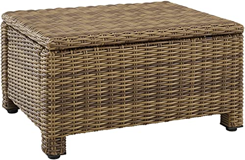 Bradenton Wicker Outdoor Ottoman Foot Rest for Patio, Deck, Porch, Brown with Sand Cushions