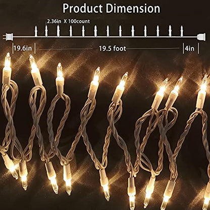 Christmas Lights 100 Count Mini Clear Lights 21ft White Wire Christmas Tree String Lights Set for Outdoor Indoor Christmas Decorations Wedding Valentines Day Decor,UL Certified (21feet)
