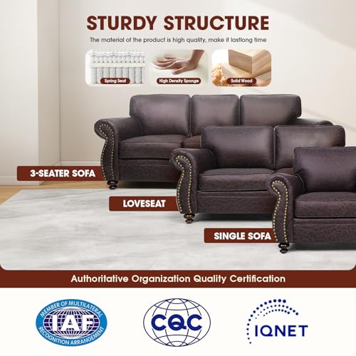 Living Room Furniture Sets,Sofa Sets and Couch Sets for Living Room,Mid-Century Vintage Sofa Couches with Rivet Design (Brown, Loveseat+3 Seater)