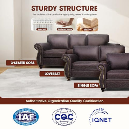 Living Room Furniture Sets,Sofa Sets and Couch Sets for Living Room,Mid-Century Vintage Sofa Couches with Rivet Design (Brown, Loveseat+3 Seater)