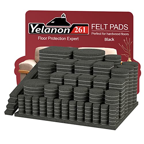 Felt Furniture Pads for Hardwood Floors -261 Pcs Premium Floor Protectors for Furniture, Felt Pads for Chair Legs, Black