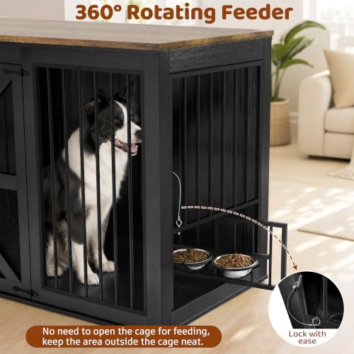 94.8" Dog Crate Furniture for 2 Dogs with Divider, Black, view 6