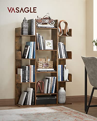 VASAGLE CUSTOS Collection - Bookshelf, Tree-Shaped Bookcase with 13 Storage Shelves, Rounded Corners, 9.8 x 33.9 x 55.1 Inches, Rustic Brown ULBC67BXV1