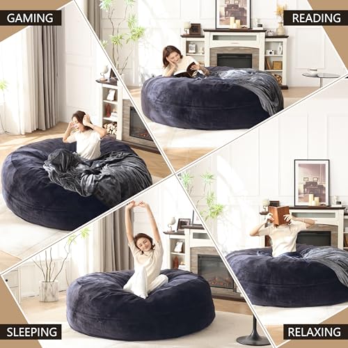Bean Bag Chair for Adults Soft Comfy Bean Bag for Adults, Cozy Reading Chair, Large Round Bean Bag Couch, Versatile Living Room & Bedroom Chairs (Blue, 6FT)