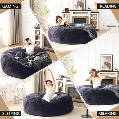 Bean Bag Chair for Adults Soft Comfy Bean Bag for Adults, Cozy Reading Chair, Large Round Bean Bag Couch, Versatile Living Room & Bedroom Chairs (Blue, 6FT)