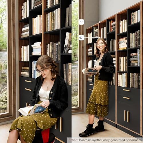 73.3" Bookcase with 2 Drawers and Doors, 8 Storage Cubes, view 6