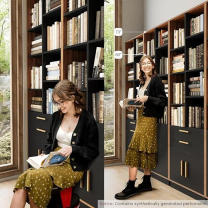 73.3" Bookcase with 2 Drawers and Doors, 8 Storage Cubes, view 6
