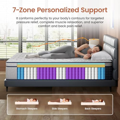 Extra Firm Queen Mattress 14 Inch, Deep Sleep Hybrid Mattress for Lumbar Support & Back Side Sleepers, Pain Relief Mattresses in a Box with Pocket Springs & Cooling Gel CertiPUR-US