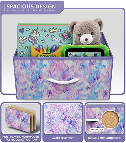 Nightstand Storage Organizer Chest with 3 Drawers - Kids Girls, Boys Bedroom Furniture Chest for Clothes, Closet Organization - Steel Frame, Wood Top, Fabric Bin (3-Drawer, Blue/Pink/Purple)