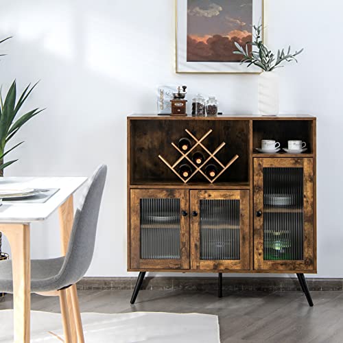 Buffet Sideboard with Storage, Industrial Cupboard, 3 Door Wood Pantry, Credenza with 2 Shelves, Standing Storage Cabinet with Legs, Kitchen Living Room