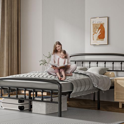 Full Victorian Metal Bed Frame with Headboard and Footboard, Black, view 5
