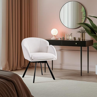Yaheetech Swivel Accent Chair, Flower Chenille Armchair, Vanity Chair Side Chair with 360-Degree Swivel Base and Seat Cushion for Living Room/Bedroom/Home Office/Makeup, White