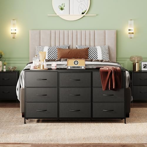 Dresser TV Stand for 65 Inch TV, 9 Drawer Dresser for Bedroom, Black, view 3