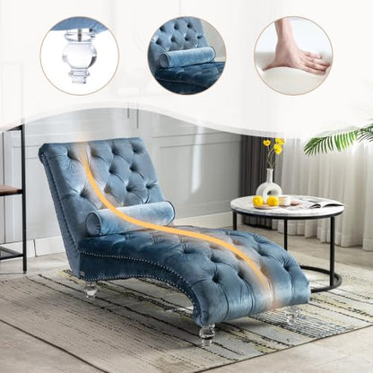 64" Velvet Chaise Lounge Chair Indoor with Ergonomic S-Shaped Backrest & 1, view 6