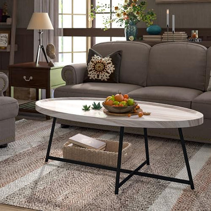 Modern Coffee Table, Oval Wood Coffee Tables Center Table with Metal Leg for Living Room, 47 Inch Living Room Table Accent Furniture (Oval Coffee Table, Nature)