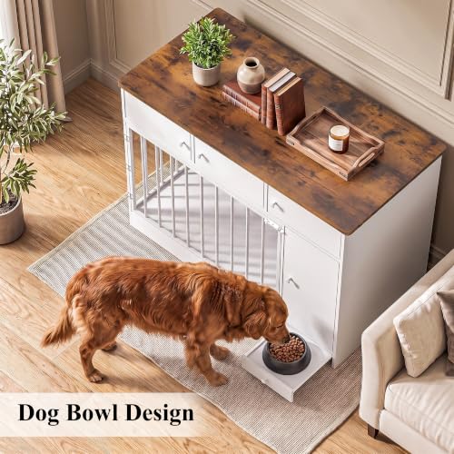 Dog Crate Furniture with 4 Storage & Bowl Design, 48’’ Dog Kennelf Indoor, view 6