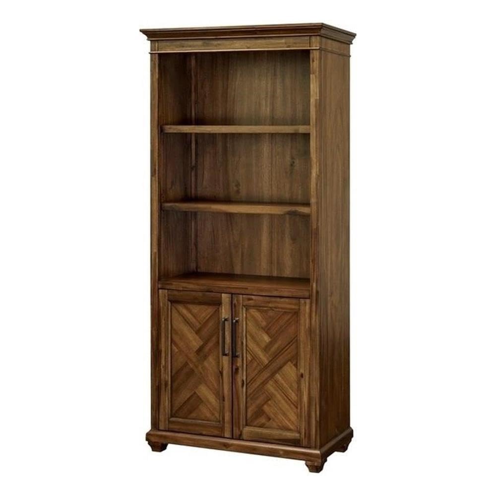 Wood Bookcase W/Doors Office Storage Fully Assembled in Brown