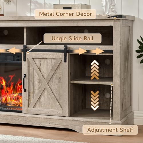 58" Fireplace TV Stand for TV up to 65 Inch with Farmhouse Sliding Barn Doors, view 6