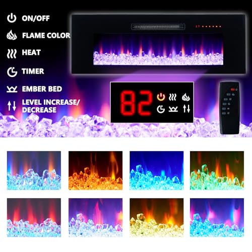 80" Floating TV Stand with 40" Electric Fireplace & LED Lights, view 5