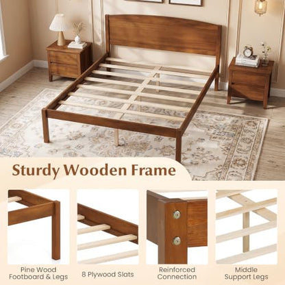 Full Size Wooden Bed Frame with Curved Headboard, Wood Slat Support, view 6