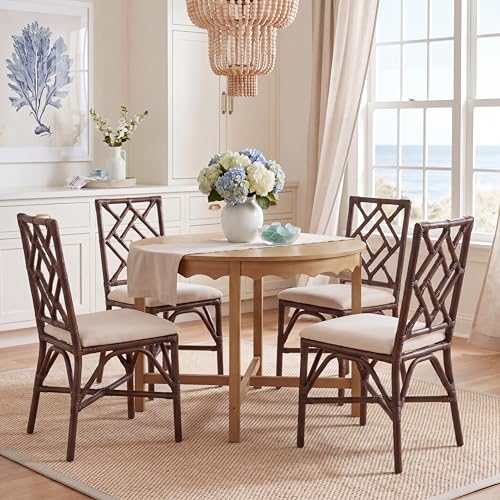 SAFAVIEH Furniture - Bhumi Accent Chair Set of 2 - Coastal Design White & Chocolate Brown Rattan - Fully Assembled - Ideal for Living Room, Bedroom, Dining Space, 19.7" Seat Height (ACH6509D-SET2)