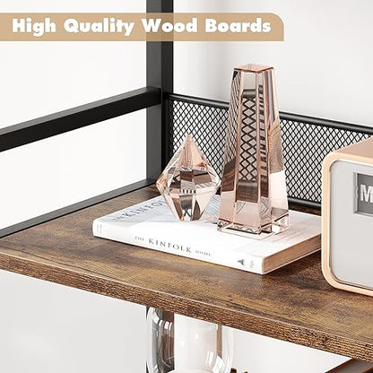 Bookshelf with Doors Industrial Bookcase with 4 Tiers Open Storage Shelf 70.87 in Tall Bookshelves Rustic Display Rack Cabinet for Bedroom, Living Room, Home Office, Brown