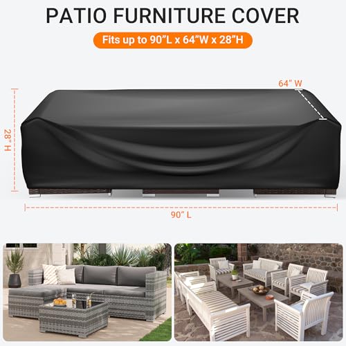 Patio Furniture Covers Rectangle, Outdoor Table Covers Waterproof, Heavy Duty Outdoor Furniture Cover, Patio Sectional Set Cover 90" L x 64" W x 28" H, Black