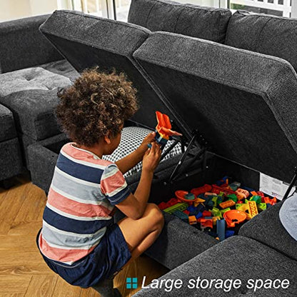 Modular Sectional Sleeper Sofa Couch with Storage Seat Reversible Modular Sofa Couch Oversized Sleeper Sectional Sofa Bed Set Dark Grey