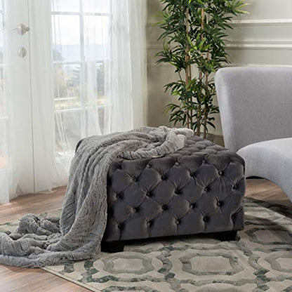 Christopher Knight Home Jaymee Velvet Ottoman, Grey
