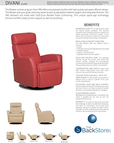 IMG Divani RM 325 Large Glider Relaxer Rocking Recliner Swivel Chair - Trend Sand Leather Power Recline - Adjustable Headres