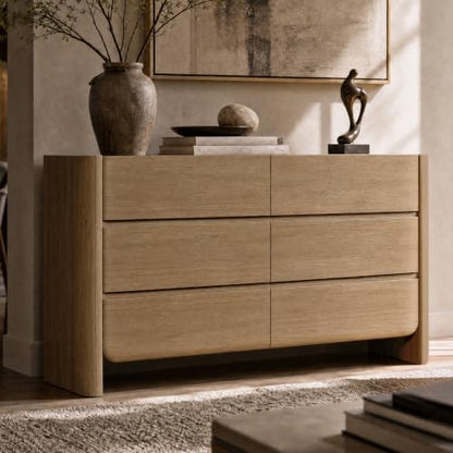 6 Drawer Dresser for Bedroom, Thick Rounded Side Panels & Handleless Design, view 2