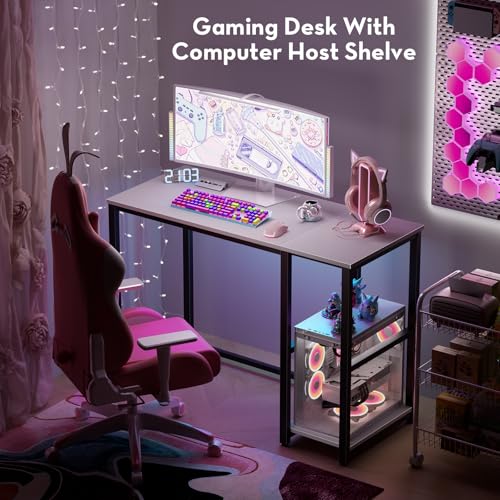 40 Inch Small Computer Desk with Shelves for Small Spaces, Easy Assembly Study Desk, Sturdy Writing Desk for Bedroom & Home Office, Cream White
