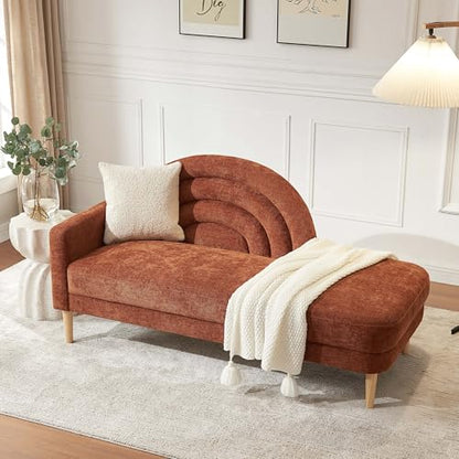 62.2" Linen Chaise Lounge Chair Indoor with Right Armres, Ocher Orange, view 2