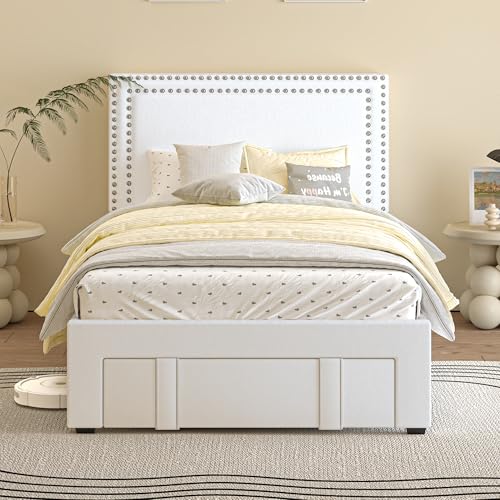 Twin Size Upholstered Bed Frame with Storage Drawer, view 4