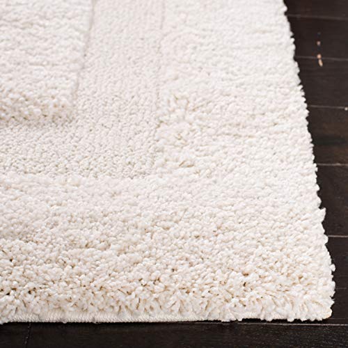 SAFAVIEH Florida Shag Collection Area Rug - 5' Round, Creme & Creme, Border Design, Non-Shedding & Easy Care, 1.2-inch Thick Ideal for High Traffic Areas in Living Room, Bedroom (SG454-1111)