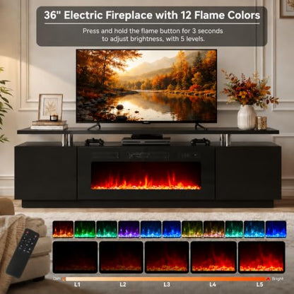 60" Fireplace TV Stand,Modern Entertainment Center Heating Fireplace, view 5