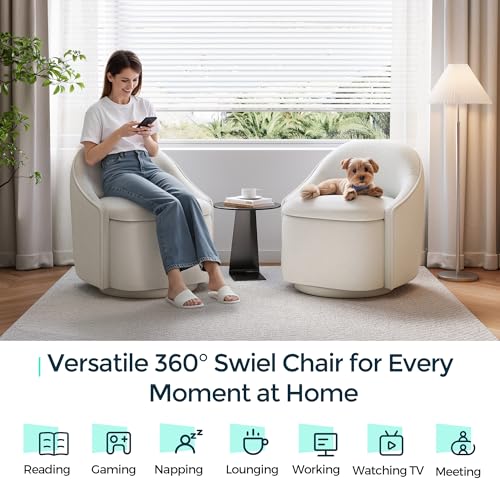 Swivel Accent Chair with Storage Comfy Chenille Barrel Chairs, Small 360 Swivel Modern Armchair for Living Room Bedroom, Boucle Reading Chair for Study Room (Beige)