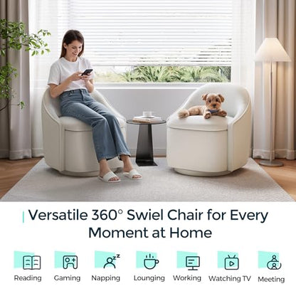 Swivel Accent Chair with Storage Comfy Chenille Barrel Chairs, Small 360 Swivel Modern Armchair for Living Room Bedroom, Boucle Reading Chair for Study Room (Beige)