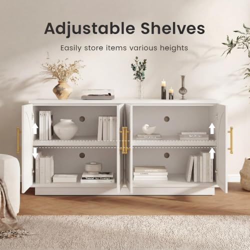 59" Sideboard Cabinet with Arched Doors,Cream Grey(Not White), view 4