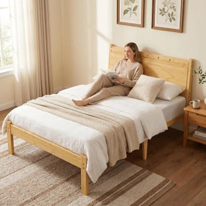 14 inch Bamboo Wood Ergonomic Slant Queen Bed Frame with Headboard, view 8