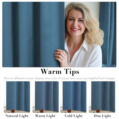 100% Blackout Curtains for Bedroom Thermal Insulated Linen Textured Curtains Heat and Full Light Blocking Drapes Living Room Curtains 2 Panel Sets, Blue Sapphire, 42x84 Inch