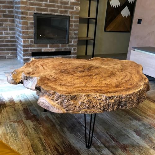 RESINHOMEFURNITURE Premium Solid Wood Live Edge Round Coffee Table Patio Table Console Table Living Room Table Hallway Table Office Table Corner Table End Table (Without Stand, 66 x 66 Inches)
