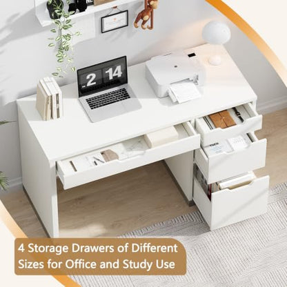 White Desk with 4 Drawers, 52 Inch Computer Desk, view 5