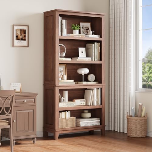 71" Farmhouse Bookcase, 5-Tier Tall Bookshelf with Adjustable Shelves, view 2