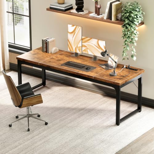 71 Inch Long Computer Desk with Power Outlet, Thicker Desktop & Legs, view 3