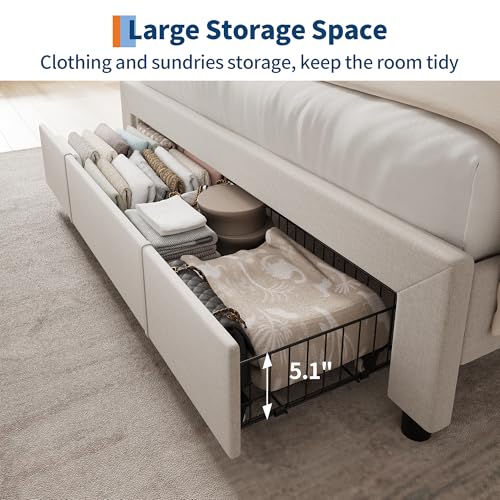 Platform Bed Frame Queen, Storage Headboard, Charging Station, Beige, view 7