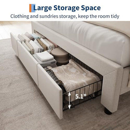 Platform Bed Frame Queen, Storage Headboard, Charging Station, Beige, view 7
