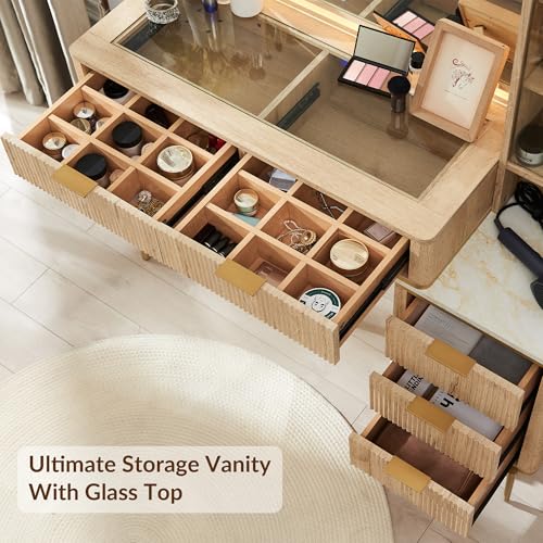 48" Fluted Makeup Vanity Desk with 36" HD Lighted Mirror, view 6