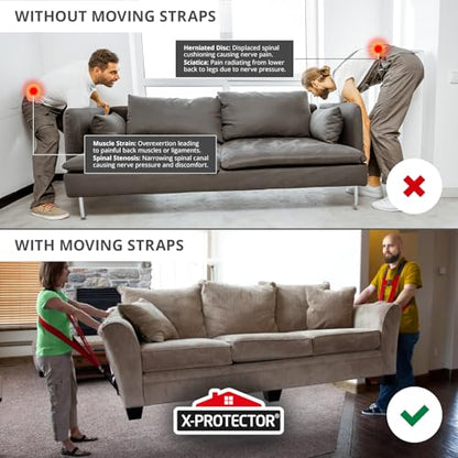 Moving Straps - 2 Pairs - Lifting Straps for 2 Movers - Move Furniture Easily and Safely - Perfect for Lifting & Moving Heavy Objects (Adjustable Length 50-118”)